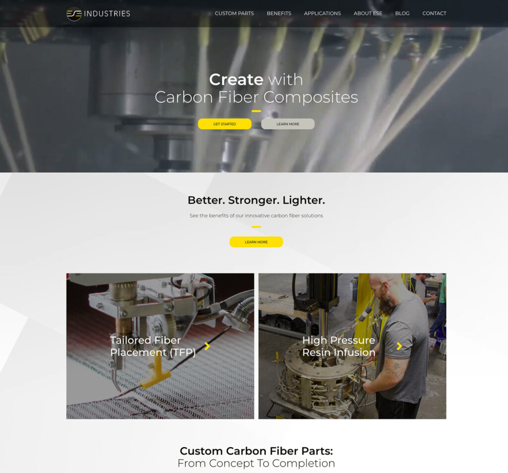 Screenshot of ESE Industries home page