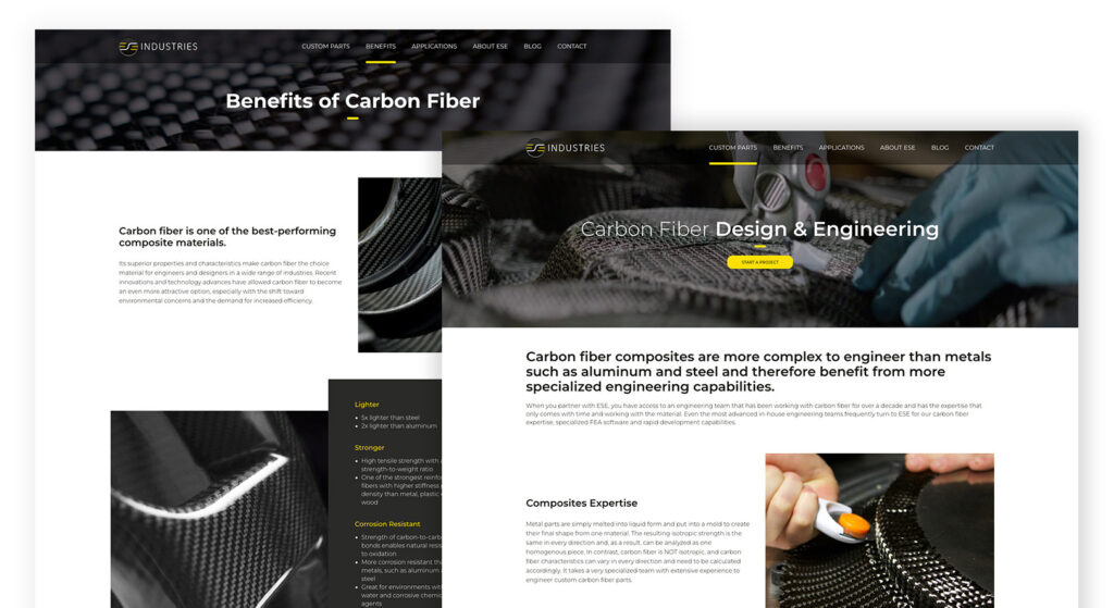 Interior pages of ESE Industries website