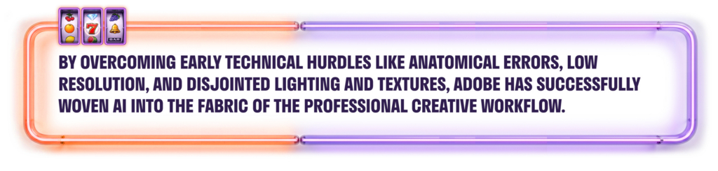 A pull quote about Adobe overcoming early technical hurdles to integrate professional-quality AI tools into products like Photoshop. 
